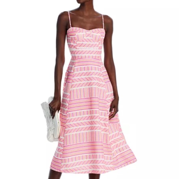 AQUA M, XL Striped Bustier Midi Dress - Exclusive Population Sundress  Smocked - Picture 1 of 16